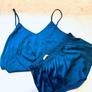 Ekouaer Satin Cami Pajama Set Sleepwear Lounge Shorts Teal Blue S